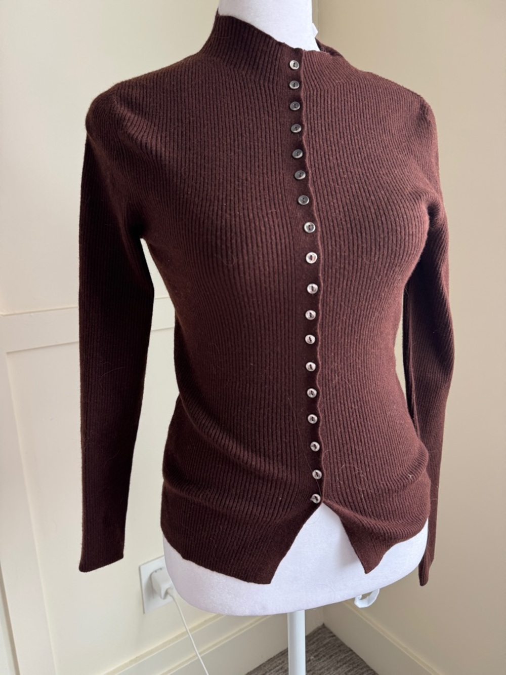 Mango Chocolate Brown Ribbed Button-Front Cardigan